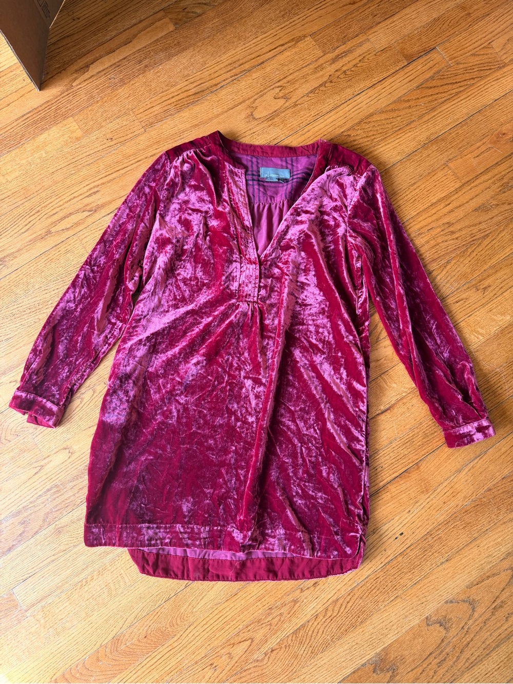 Anthropologie Burgundy Wine Crushed Velvet Tunic Dress XS